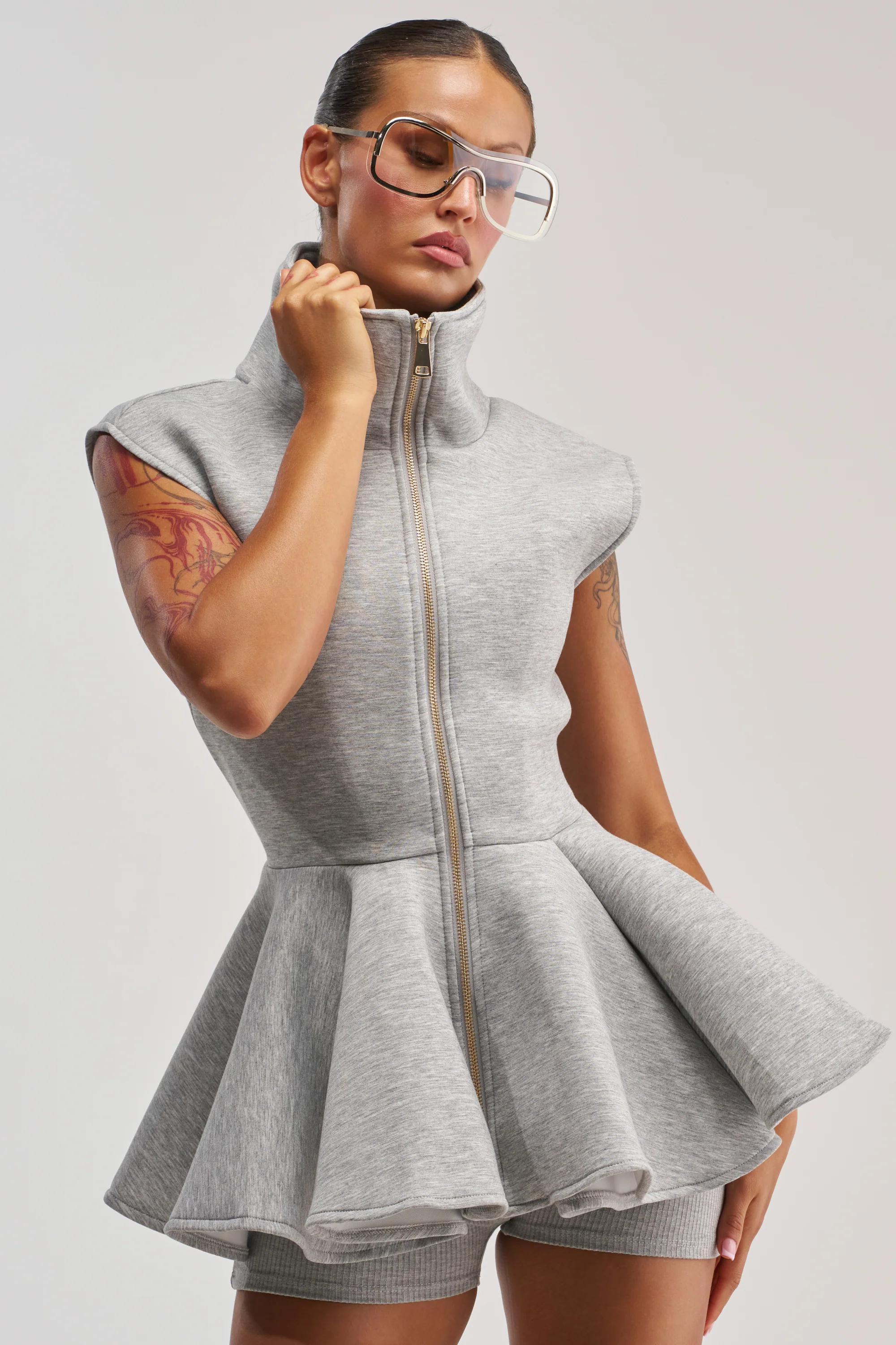LOTTIE NEOPRENE PEPLUM VEST IN HEATHER GREY - Akira Wear