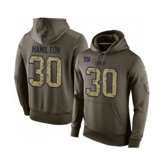 Football Men's New York Giants #30 Antonio Hamilton Green Salute To Service Pullover Hoodie - Jersey