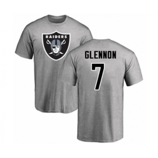 Football Oakland Raiders #7 Mike Glennon Ash Name & Number Logo T-Shirt - Jersey