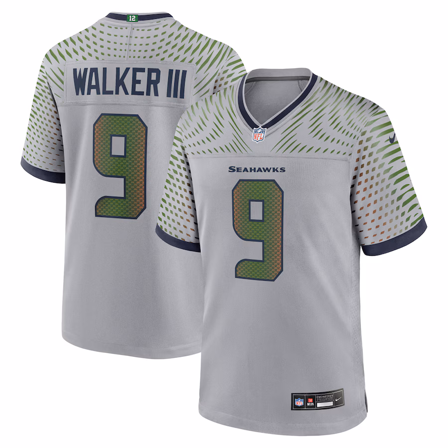 Men's Seattle Seahawks Kenneth Walker III Nike Wolf Gray 2025 Rivalries Collection Game Jersey - Jersey