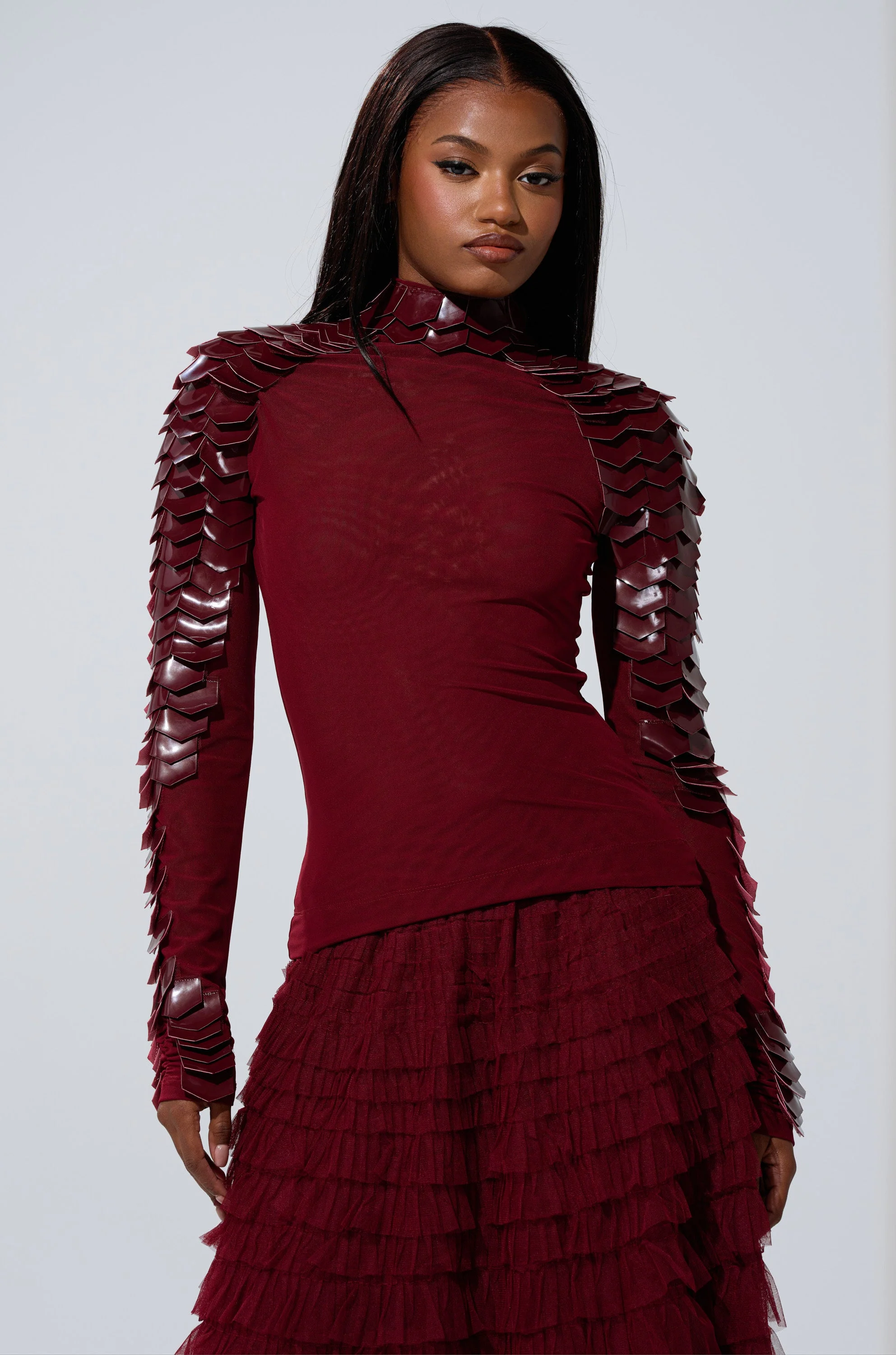 VELMA VINYL SCALE TOP IN BURGUNDY - Akira Wear