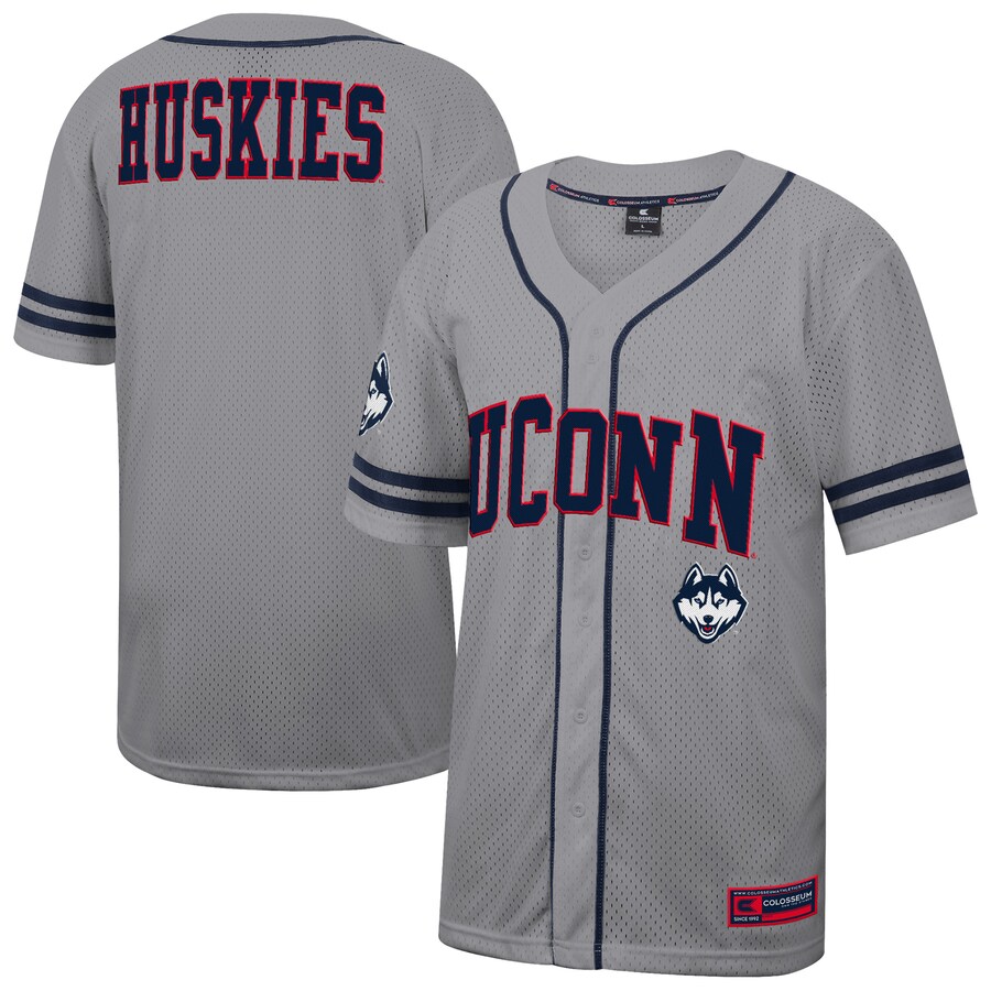 Men's Colosseum Gray UConn Huskies Free Spirited Baseball Jersey - Jersey