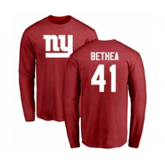 Football New York Giants #41 Antoine Bethea Red Name & Number Logo Long Sleeve T-Shirt - Jersey