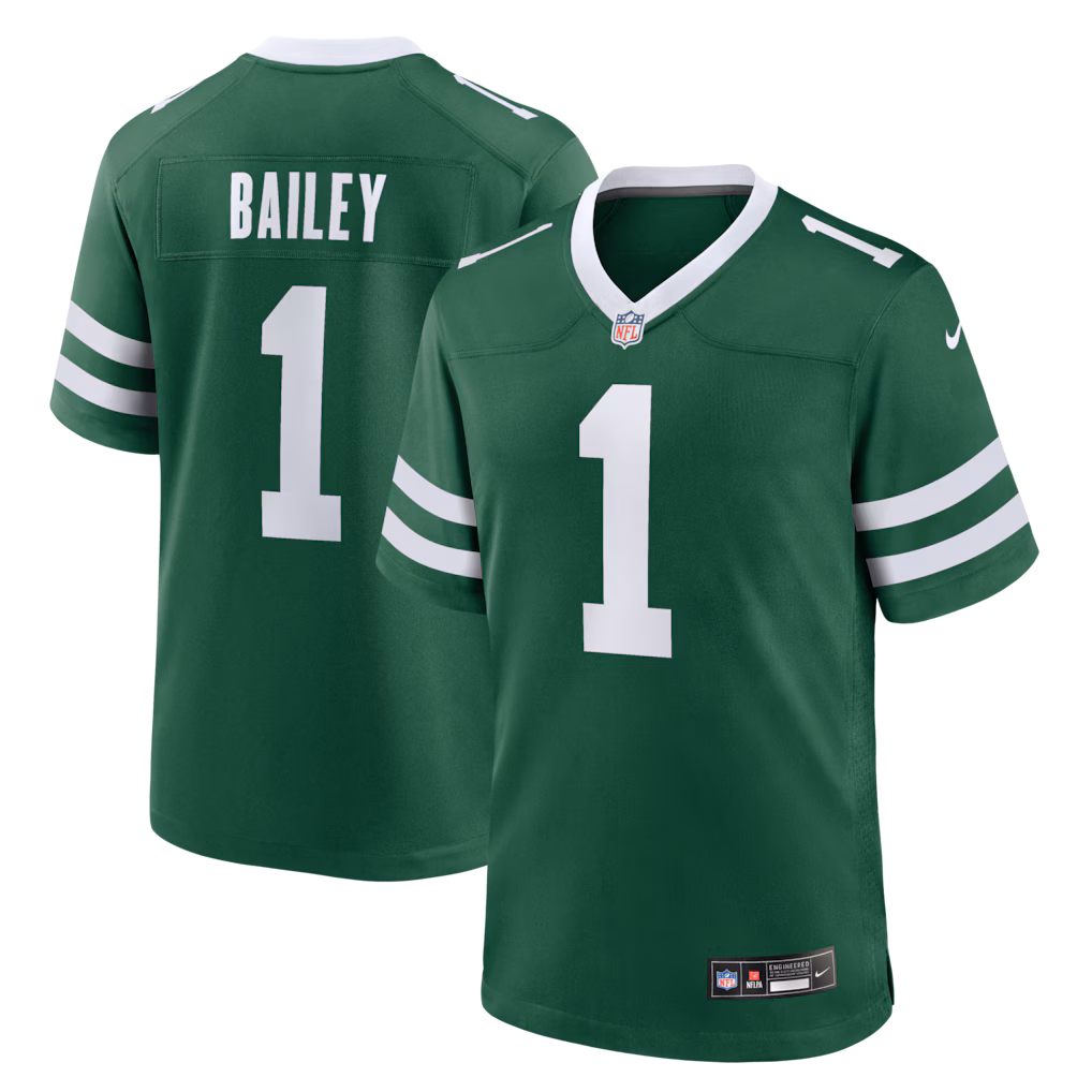 Men's New York Jets Nike David Bailey Legacy Green 2026 NFL Draft First Round Pick No. 2 Team Game Jersey - Jersey