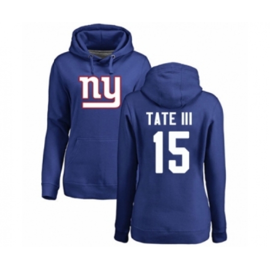 Football Women's New York Giants #15 Golden Tate III Royal Blue Name & Number Logo Pullover Hoodie - Jersey