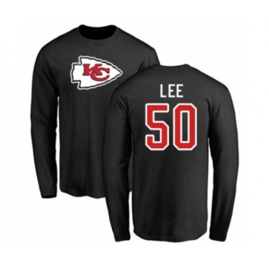 Football Kansas City Chiefs #50 Darron Lee Black Name & Number Logo Long Sleeve T-Shirt - Jersey