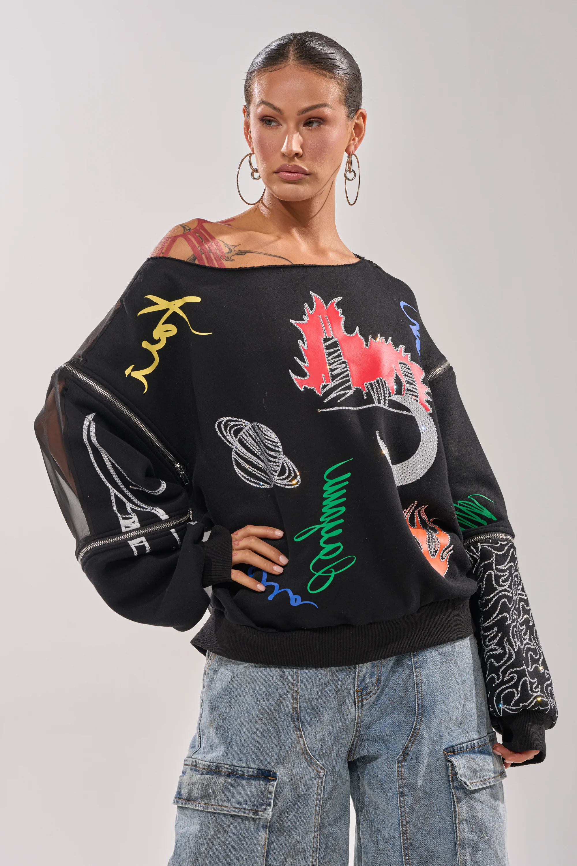 DEEP THOUGHTS OVERSIZED GRAPHIC SWEATSHIRT - Akira Wear