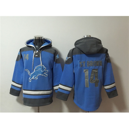 Men's Detroit Lions #14 Amon-Ra St. Brown Blue Ageless Must-Have Lace-Up Pullover Hoodie - Jersey