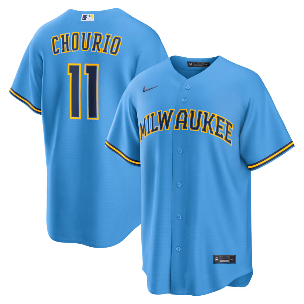 Men's Milwaukee Brewers Jackson Chourio Nike Light Blue Road Replica Jersey - Jersey