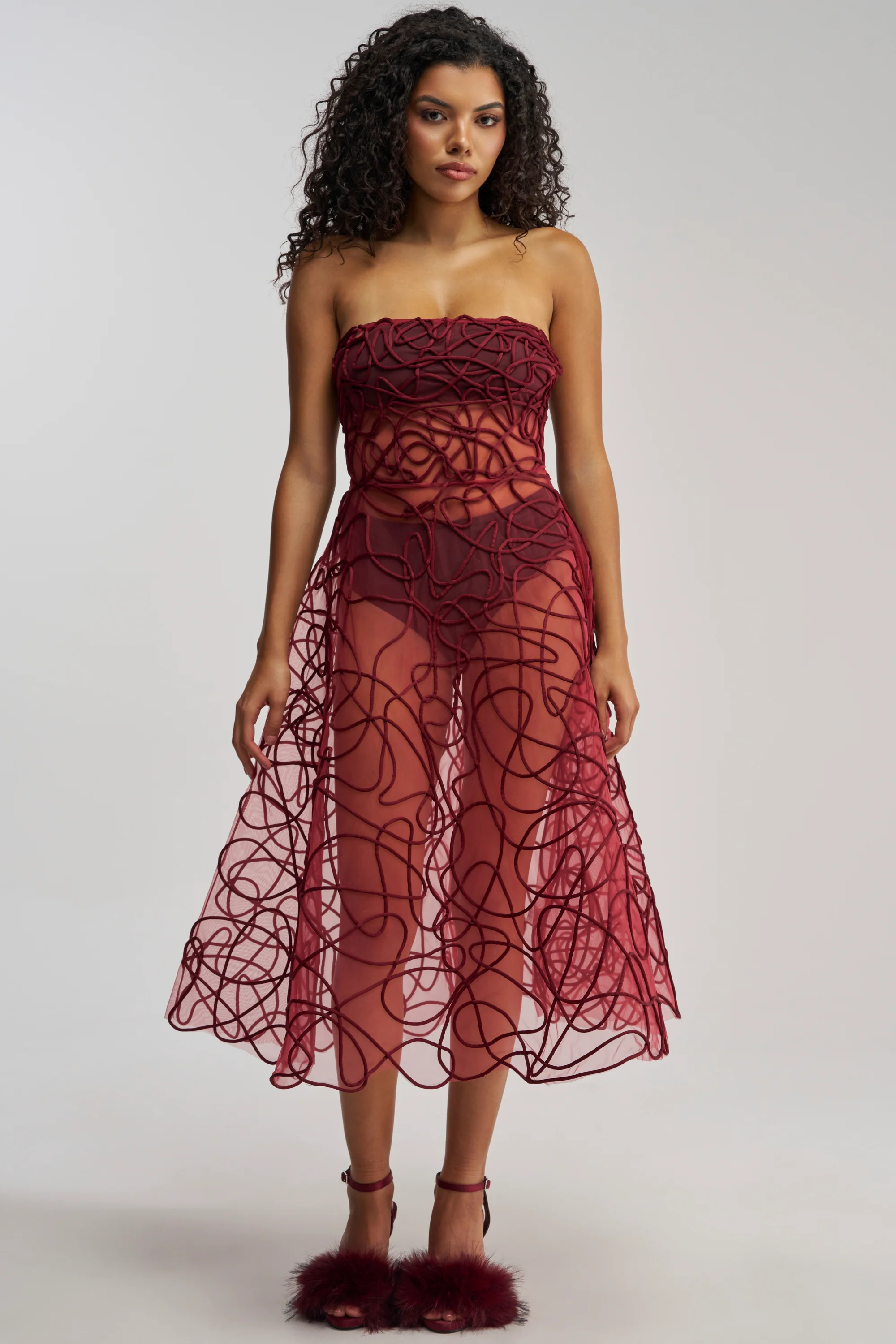MAYRA ABSTRACT MIDI DRESS IN BURGUNDY - Akira Wear