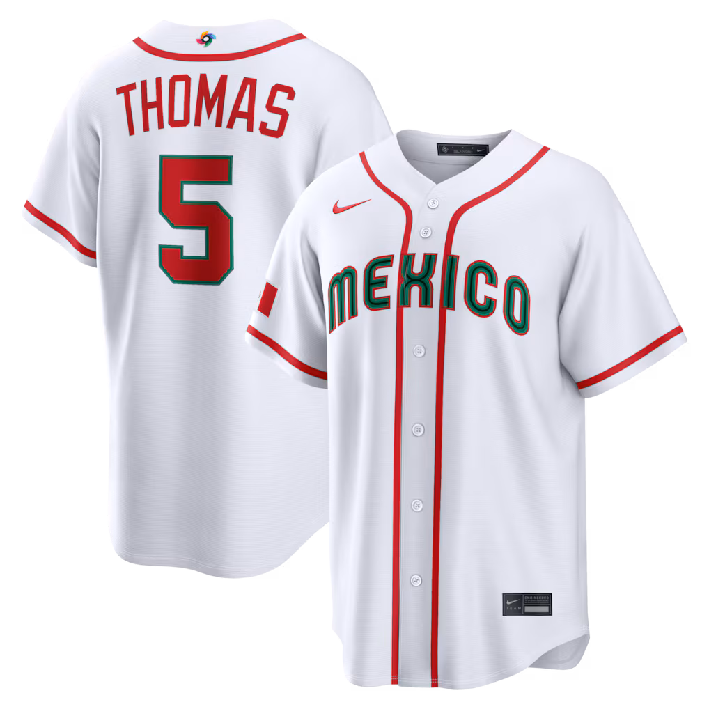 Men's Mexico Baseball Alek Thomas Nike White 2026 World Baseball Classic Home Stadium Jersey - Jersey