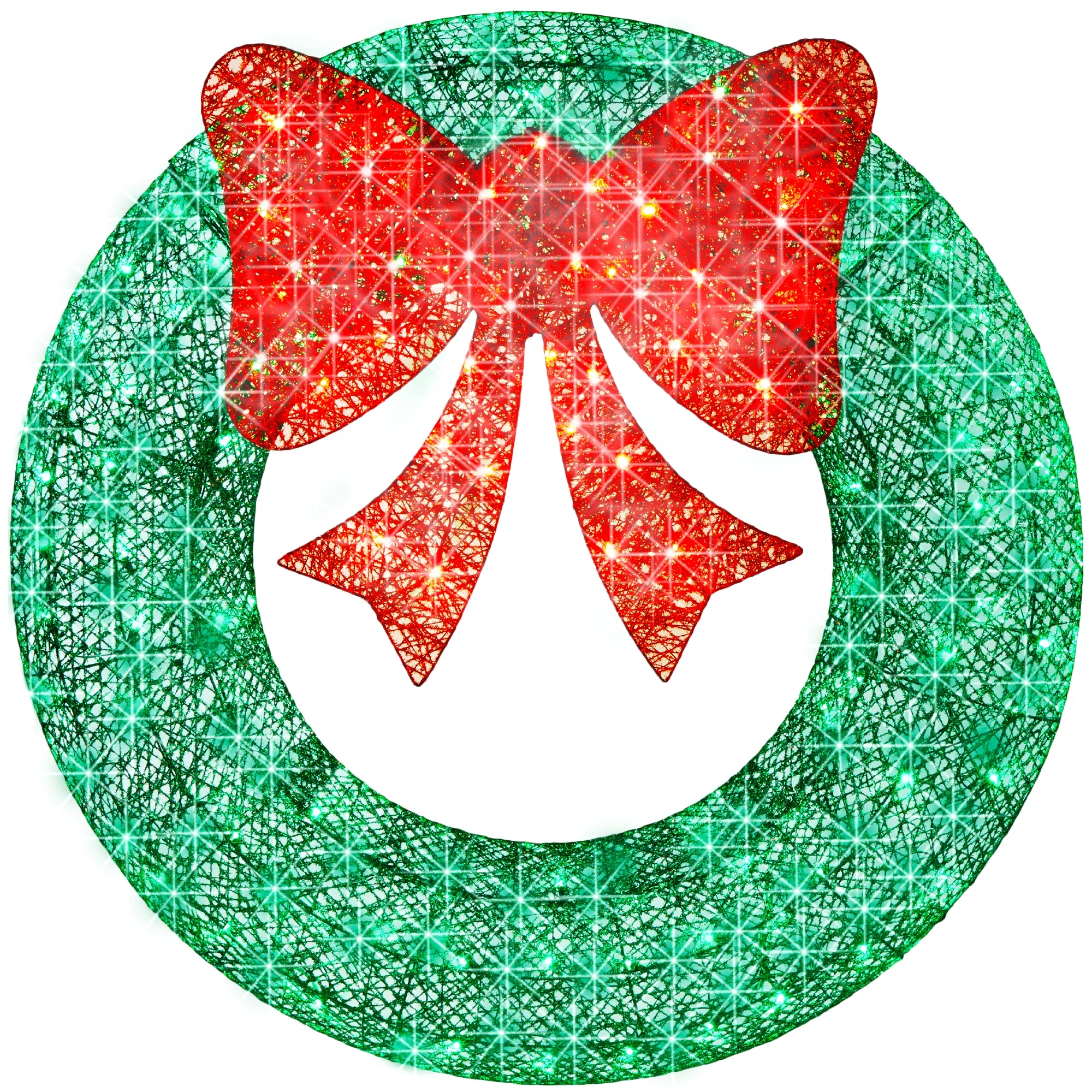 Best Choice Products 36in Pre-Lit Outdoor Christmas Wreath, LED Metal Holiday Decor w/ 120 Lights, Bow - Green/Red