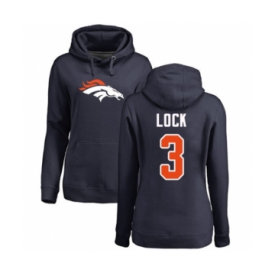 Football Women's Denver Broncos #3 Drew Lock Navy Blue Name & Number Logo Pullover Hoodie - Jersey