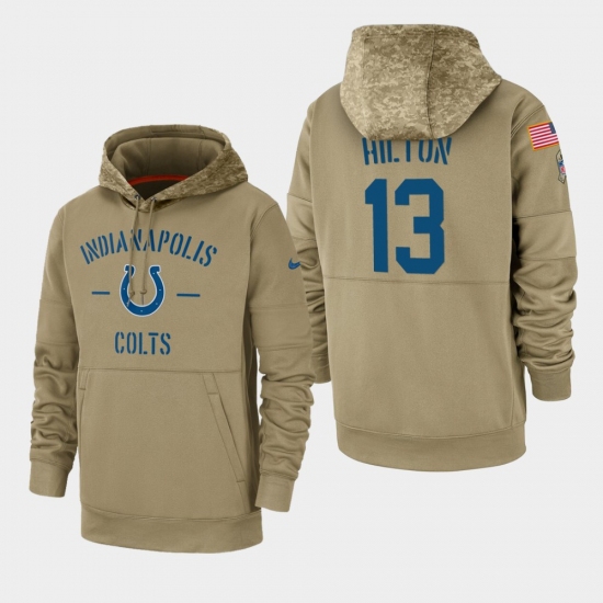 Men's Indianapolis Colts #13 T.Y. Hilton 2019 Salute to Service Sideline Therma Pullover Hoodie - Tan - Jersey