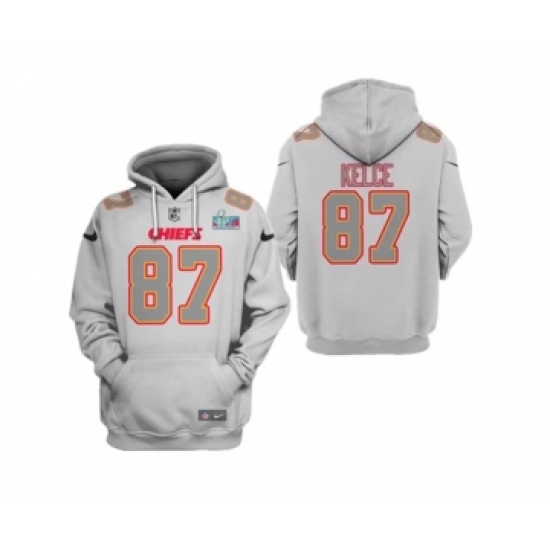 Men's Kansas City Chiefs #87 Travis Kelce Gray Super Bowl LVII Pullover Hoodie - Jersey