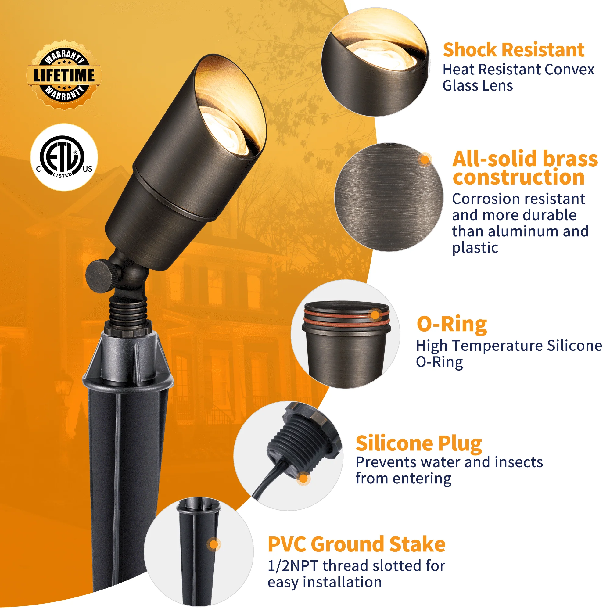 Gardenreet Mini Solid Brass Landscape Spotlight,12V Low Voltage Uplight Outdoor LED Landscape Light Fixture Without Bulb