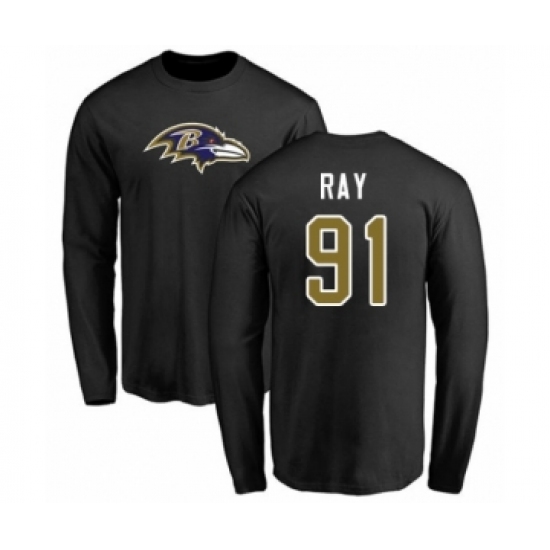 Football Baltimore Ravens #91 Shane Ray Black Name & Number Logo Long Sleeve T-Shirt - Jersey