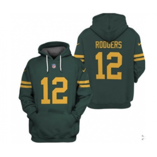 Men's Green Bay Packers #12 Aaron Rodgers 2021 Green Pullover Football Hoodie - Jersey