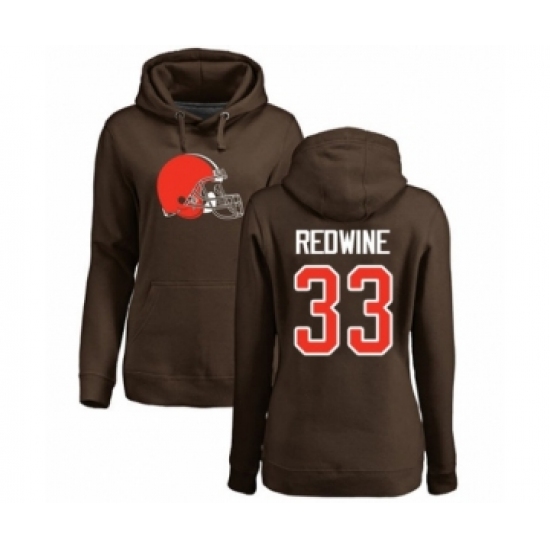 Football Women's Cleveland Browns #33 Sheldrick Redwine Brown Name & Number Logo Pullover Hoodie - Jersey