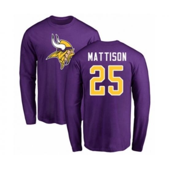 Football Minnesota Vikings #25 Alexander Mattison Purple Name & Number Logo Long Sleeve T-Shirt - Jersey