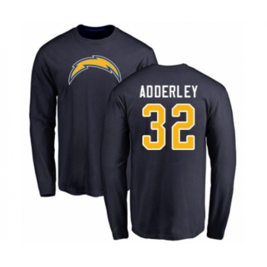 Football Los Angeles Chargers #32 Nasir Adderley Navy Blue Name & Number Logo Long Sleeve T-Shirt - Jersey