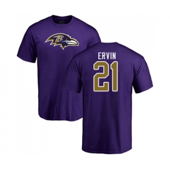 Football Baltimore Ravens #21 Tyler Ervin Purple Name & Number Logo T-Shirt - Jersey