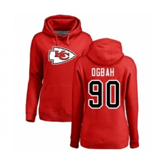 Football Women's Kansas City Chiefs #90 Emmanuel Ogbah Red Name & Number Logo Pullover Hoodie - Jersey
