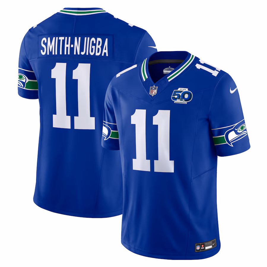 Men's Seattle Seahawks Jaxon Smith-Njigba Nike Royal 50th Season Vapor F.U.S.E. Limited Jersey - Jersey