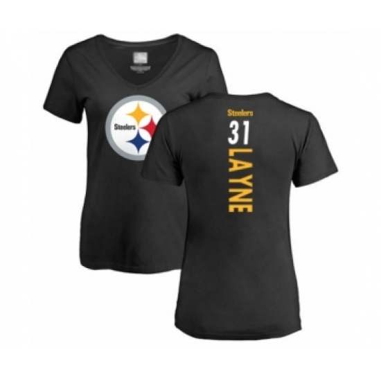 Women's Pittsburgh Steelers #31 Justin Layne Black Backer Slim Fit T-Shirt - Jersey