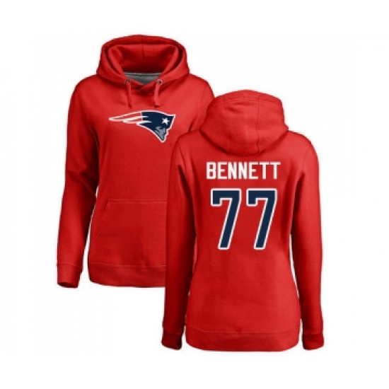 Football Women's New England Patriots #77 Michael Bennett Red Name & Number Logo Pullover Hoodie - Jersey