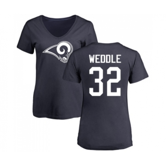 Football Women's Los Angeles Rams #32 Eric Weddle Navy Blue Name & Number Logo Slim Fit T-Shirt - Jersey