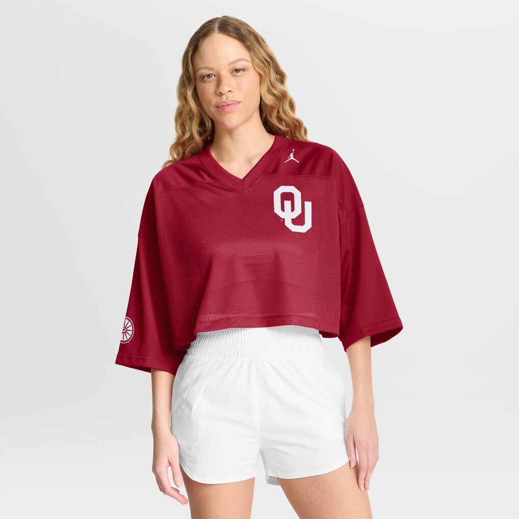 Women's Jordan Brand Crimson Oklahoma Sooners Cropped Mesh Dri-FIT Fashion Jersey - Jersey