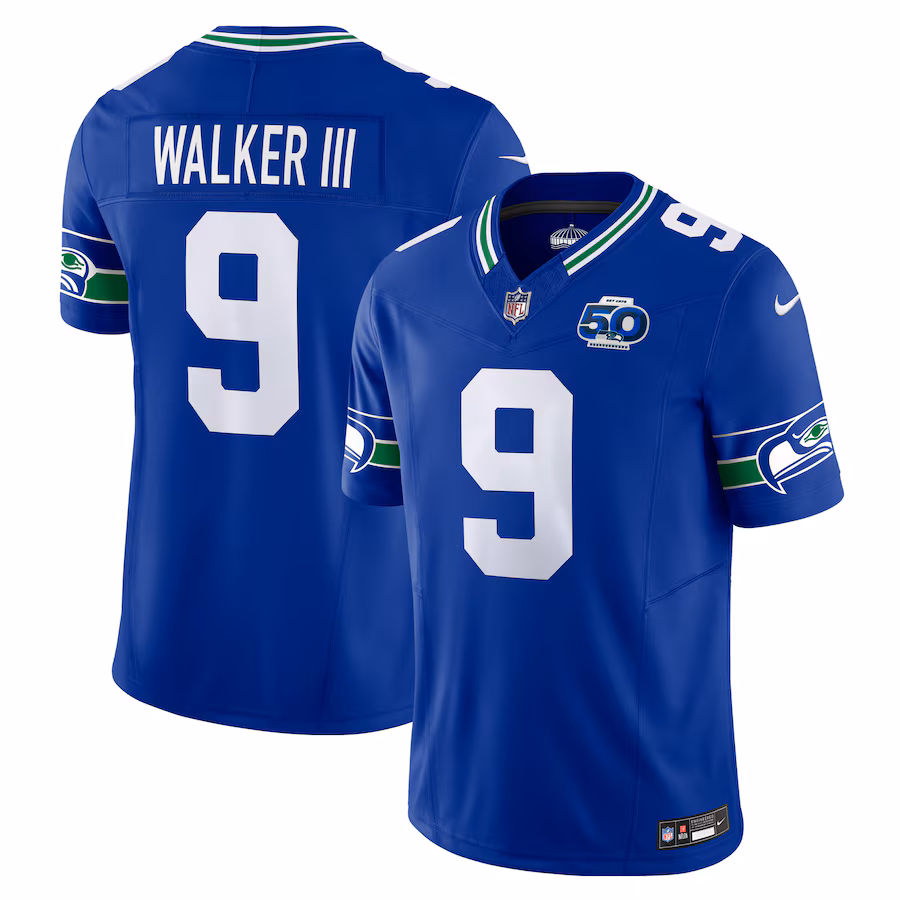 Men's Seattle Seahawks Kenneth Walker III Nike Royal 50th Season Vapor F.U.S.E. Limited Jersey - Jersey