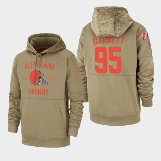 Men's Cleveland Browns #95 Myles Garrett 2019 Salute to Service Sideline Therma Pullover Hoodie - Tan - Jersey