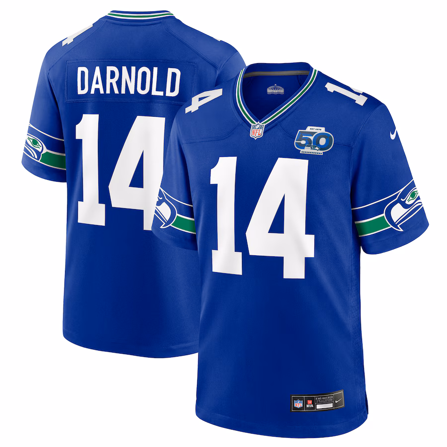 Men's Seattle Seahawks Sam Darnold Nike Royal Alternate 2 50th Season Game Jersey - Jersey