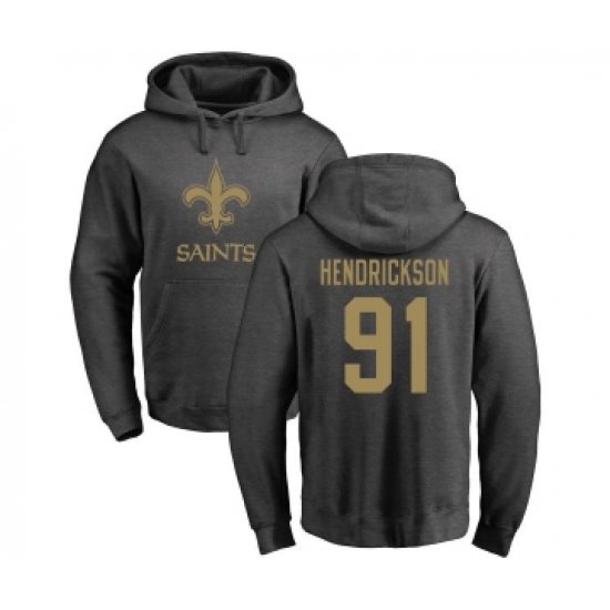 Football New Orleans Saints #91 Trey Hendrickson Ash One Color Pullover Hoodie - Jersey