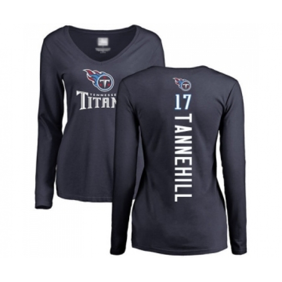 Football Women's Tennessee Titans #17 Ryan Tannehill Navy Blue Backer Long Sleeve T-Shirt - Jersey