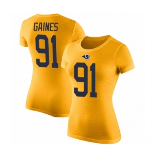 Women's Los Angeles Rams #91 Greg Gaines Gold Rush Pride Name & Number T-Shirt - Jersey