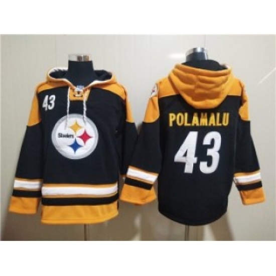 Men's Pittsburgh Steelers #43 Troy Polamalu Black Ageless Must-Have Lace-Up Pullover Hoodie - Jersey