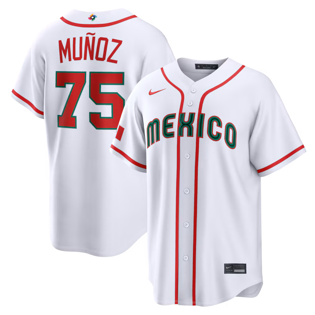 Men's Mexico Baseball Andrés Muñoz Nike White 2026 World Baseball Classic Home Stadium Jersey - Jersey