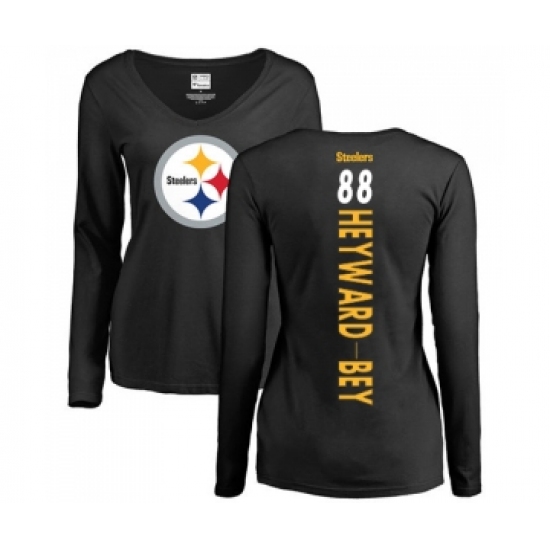 Football Women's Pittsburgh Steelers #88 Darrius Heyward-Bey Black Backer Slim Fit Long Sleeve T-Shirt - Jersey