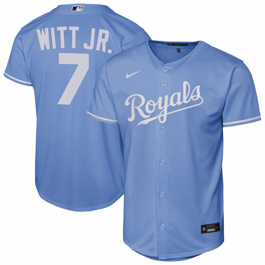Youth Kansas City Royals Bobby Witt Jr. Nike Light Blue Alternate Replica Jersey - Jersey