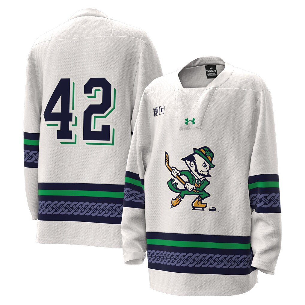 Youth Under Armour #42 White Notre Dame Fighting Irish Alternate Leprechaun Replica Hockey Jersey - Jersey
