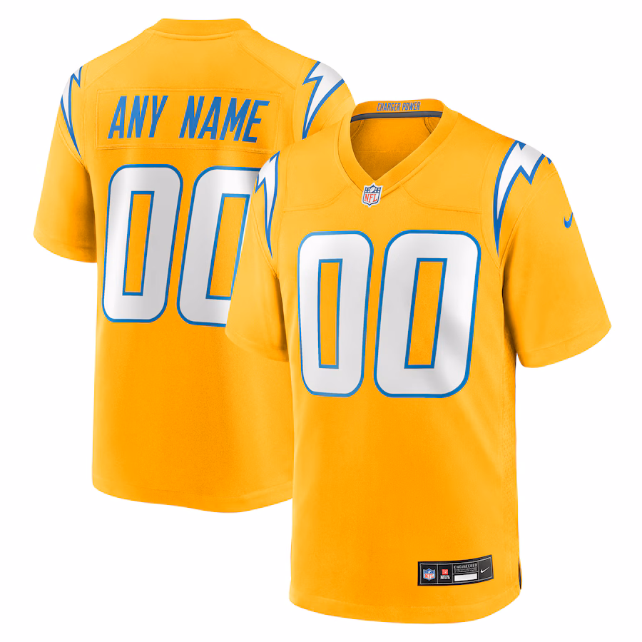 Men's Los Angeles Chargers Nike Gold Alternate Charger Power Game Custom Jersey - Jersey