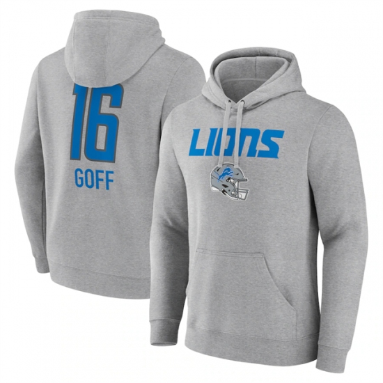 Men's Detroit Lions #16 Jared Goff Heather Gray Team Wordmark Player Name & Number Pullover Hoodie - Jersey