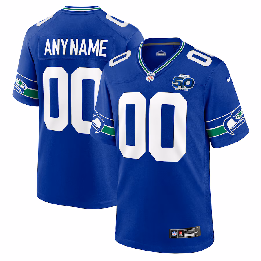Men's Seattle Seahawks Nike Royal 50th Season Throwback Custom Game Jersey - Jersey