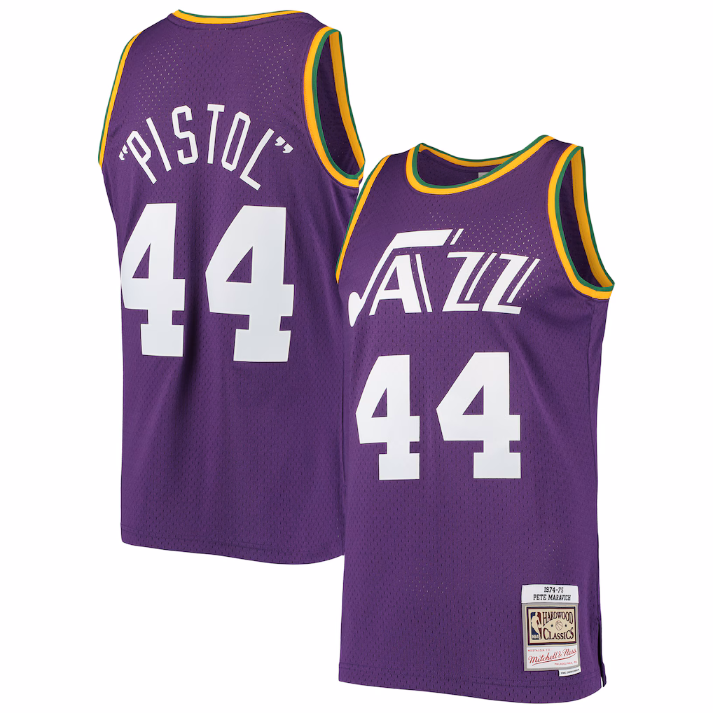 Men's New Orleans Jazz Pete Maravich Mitchell & Ness Purple Hardwood Classics Swingman Jersey - Jersey