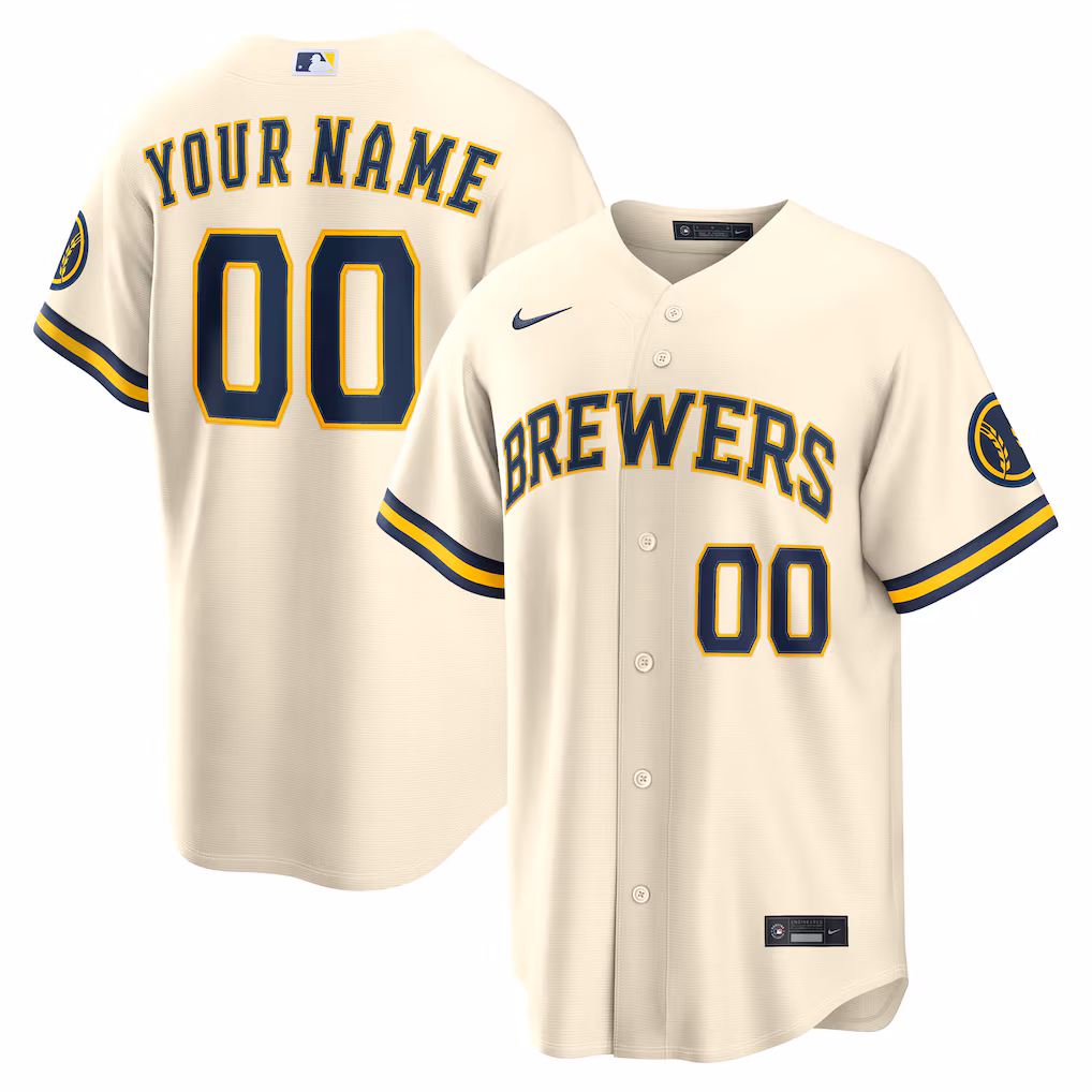 Men's Milwaukee Brewers Nike Cream Home Stadium Custom Jersey - Jersey