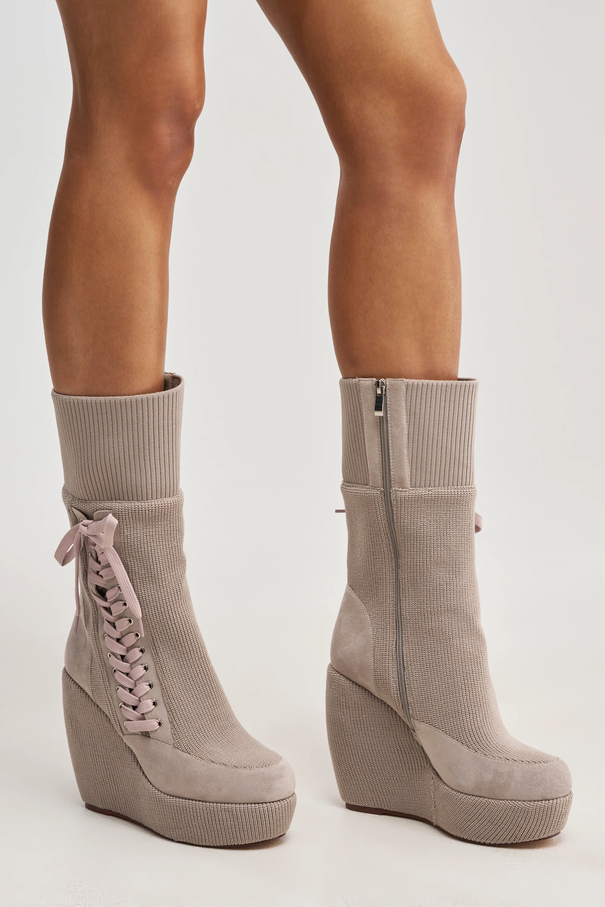 AKIRA GOLD WHATEVER WARM GREY CANVAS WEDGE BOOTIE - Akira Wear