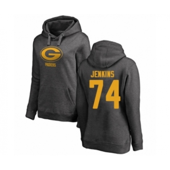 Football Women's Green Bay Packers #74 Elgton Jenkins Ash One Color Pullover Hoodie - Jersey